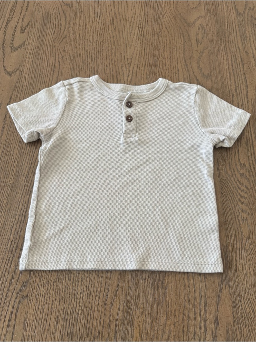 Toddler Waffle Knit Henley Tee 2T Beige Short Sleeve Neutral Minimal Shirt